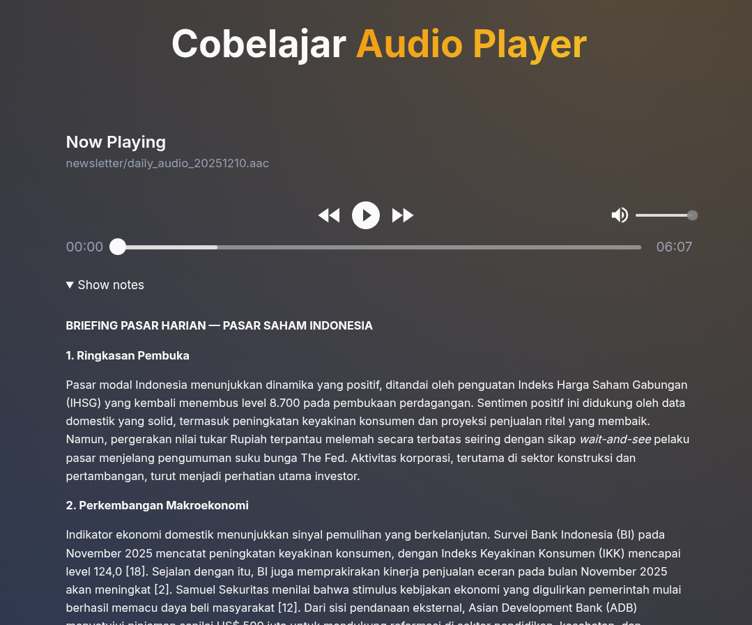 Cobelajar Audio Player